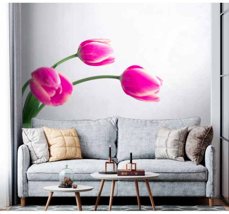 Poppy wall mural blossoms of pink tulips - TenStickers