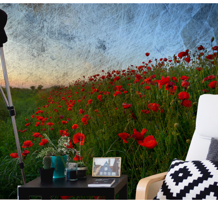 Poppy wall mural poppy field landscape - TenStickers