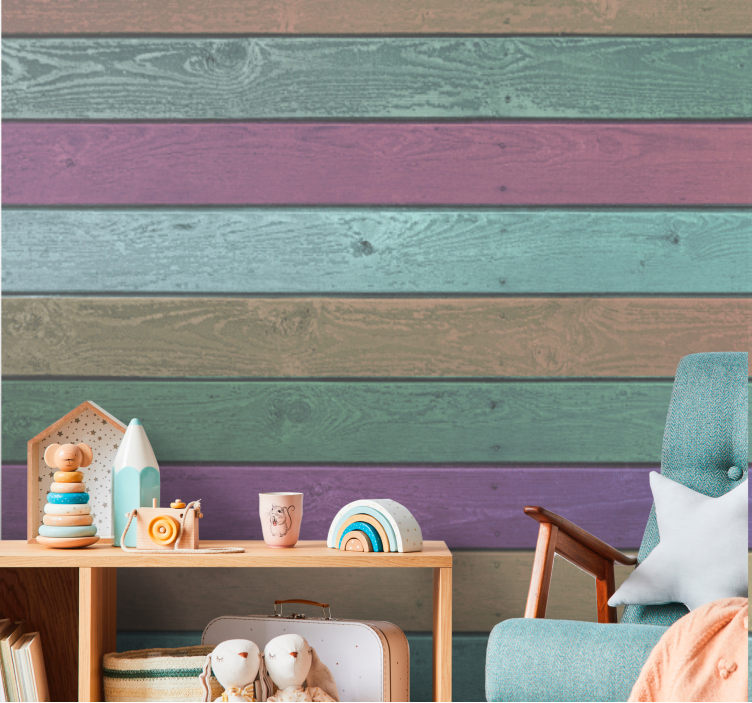 Rainbow Planks Dark Shades wood wall mural - TenStickers