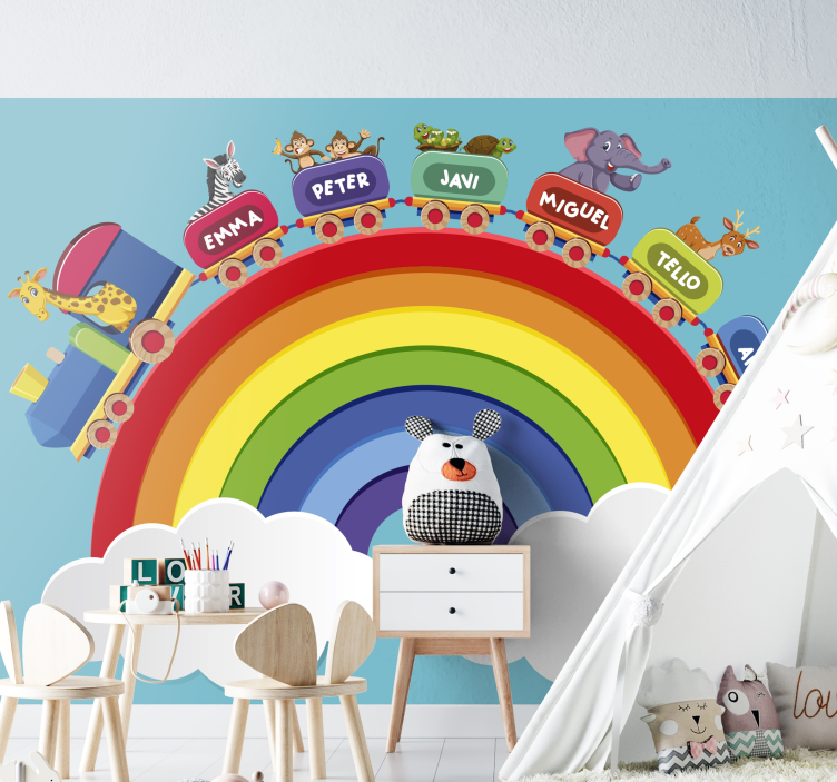 Rainbow train adventure nursery wall mural - TenStickers