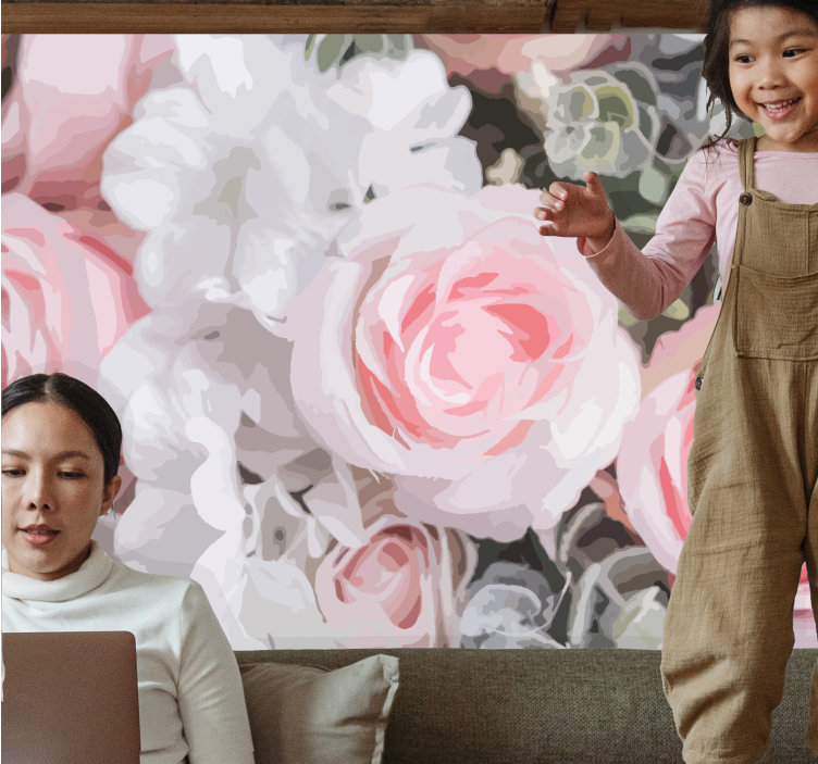 Romantic pink roses flower wall mural - TenStickers