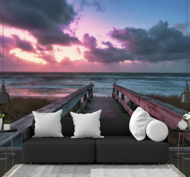 Serene cloudy sunset ocean wall mural - TenStickers