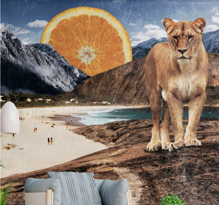 Surreal landscape lion wall mural - TenStickers