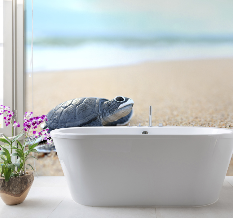 Turtle by the Shore bathroom wall mural - TenStickers