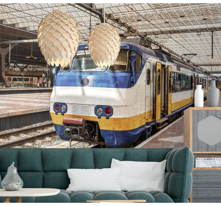 Vehicle wall mural yellow and blue train - TenStickers