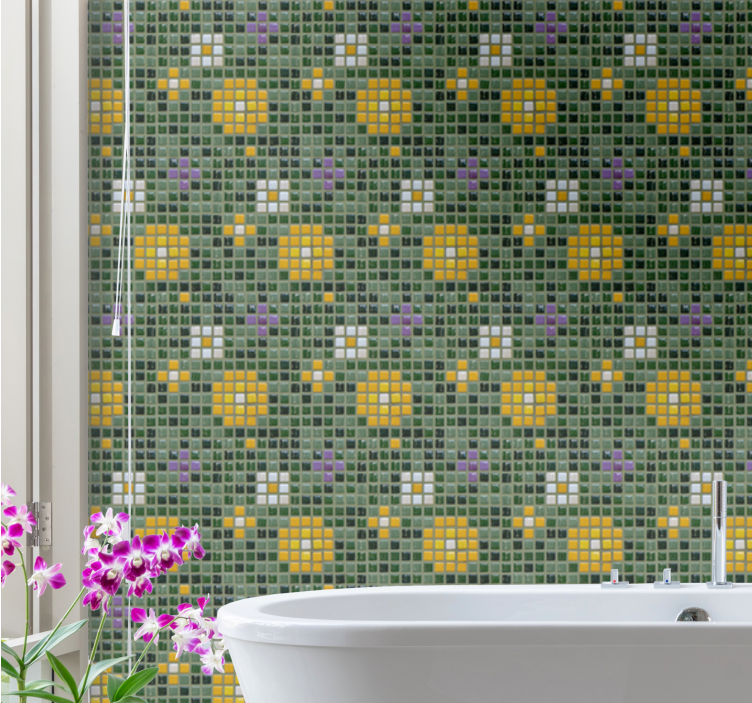 Vibrant tile floral pattern bathroom wall mural - TenStickers