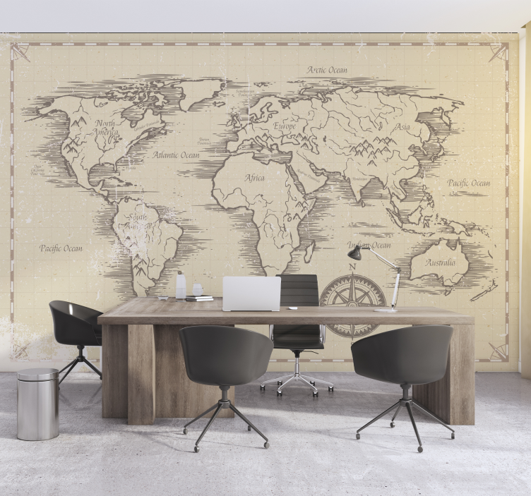 Vintage worldmap office wall mural - TenStickers