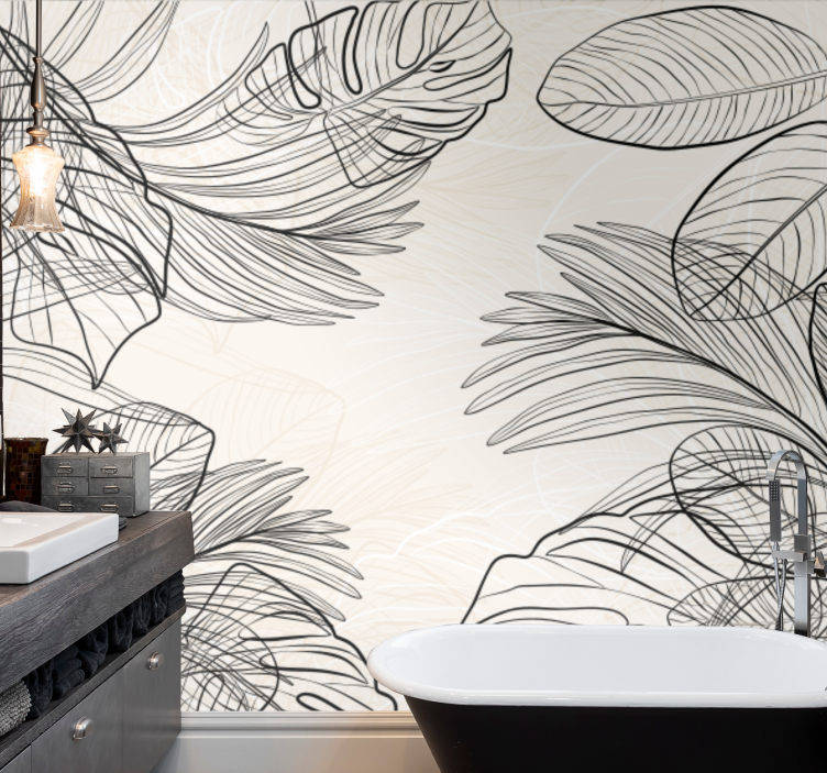Warm colored thin leaves shapes Bathroom Murals - TenStickers