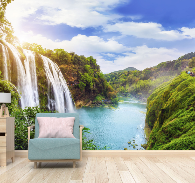 Waterfall and mountains Waterfall Wall Mural - TenStickers