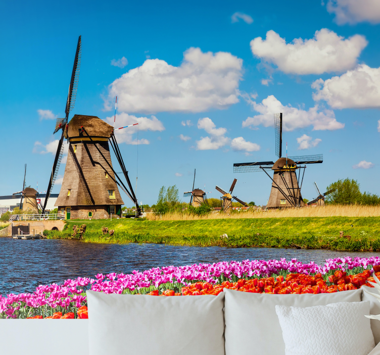 Windmills and Tulips city wall mural - TenStickers