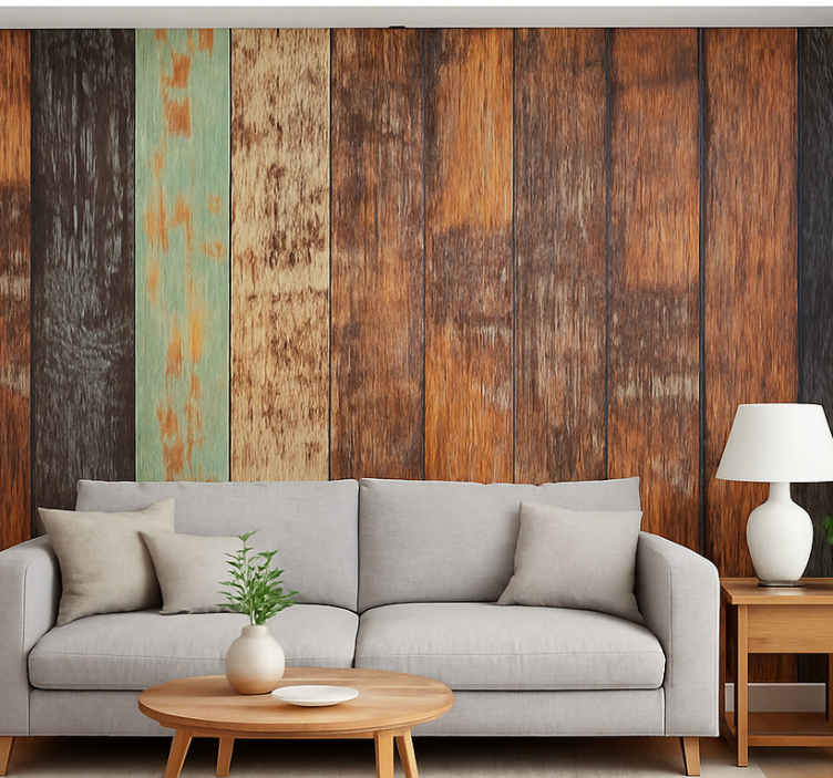 Wooden coloured planks living room wall mural - TenStickers