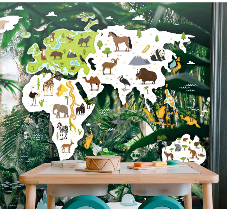 World map wall mural animal world map - TenStickers