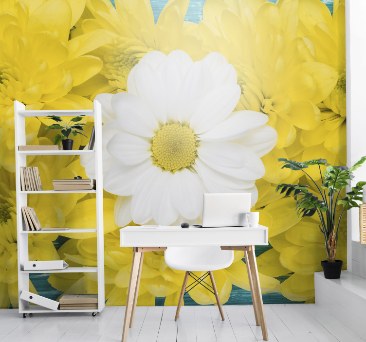 Yellow and white daisy flower wall mural - TenStickers