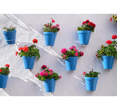 Blue flowerpots mural wallpaper - TenStickers