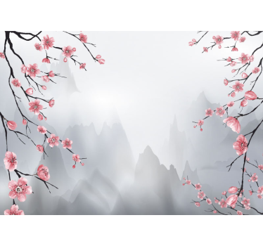 Cherry blossom and mountains mural - TenStickers