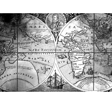 black and white world map world map wall mural - TenStickers
