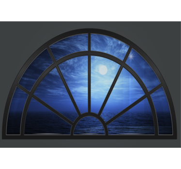 Sea with moon behind the window 3d mural wallpaper - TenStickers