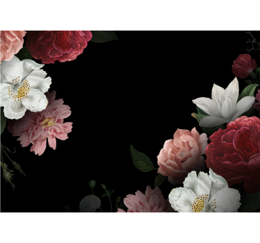 Flowers on black background mural wallpaper - TenStickers