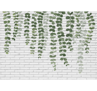 White brick wall with plants brink mural - TenStickers
