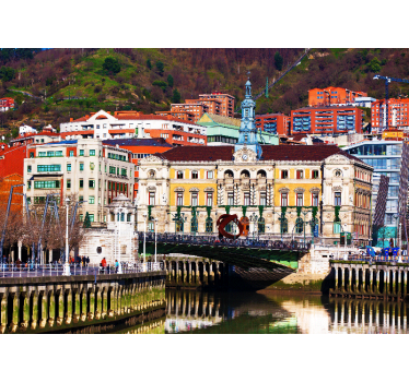 Bilbao river with colorful houses cityscape murals - TenStickers