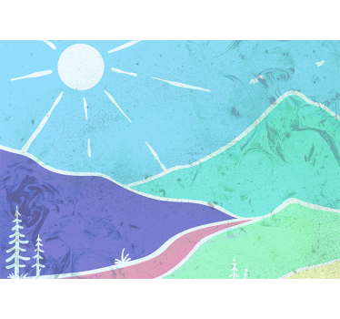 Colorful mountains and sun abstract mural - TenStickers