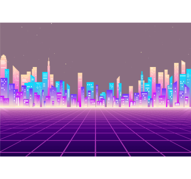 80s vaporwave futuristic city vintage mural - TenStickers
