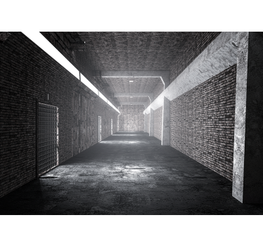 Brick wall mural industrial brick corridor - TenStickers