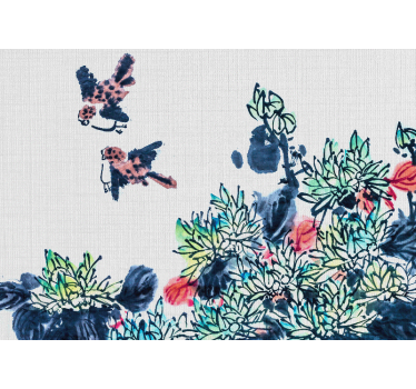 Flower wall mural birds among flowers - TenStickers