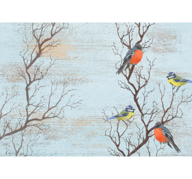 Blue trees with birds vintage mural - TenStickers