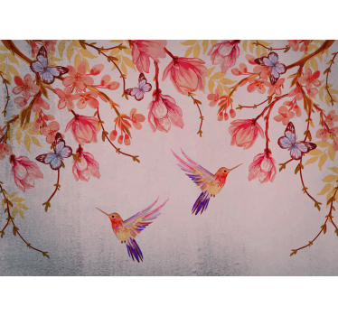 Hummingbirds and blossoms flower wall mural - TenStickers