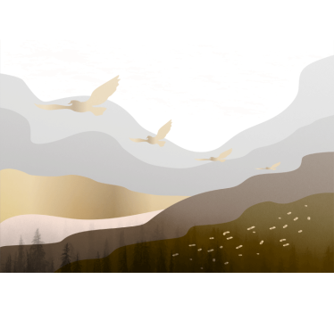 Golden birds in the fog  abstract mural - TenStickers