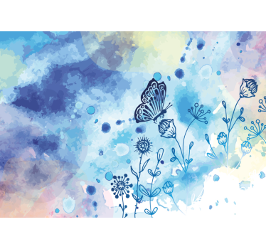 Floral draw and butterflies flower mural - TenStickers