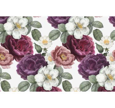 pink Rose and peony on black wallmural mural wallpaper - TenStickers
