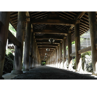 Corridor with wooden pillars 3d mural wallpaper - TenStickers