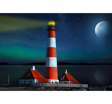 Lighthouse in the moonlight night sky wall mural - TenStickers