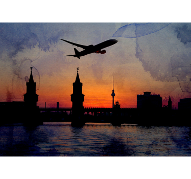 Berlin skyline and a plane mural wallpaper - TenStickers