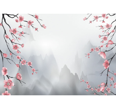 Cherry blossom and mountains mural - TenStickers