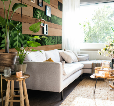 Green plants natural design wood effect wall mural - TenStickers