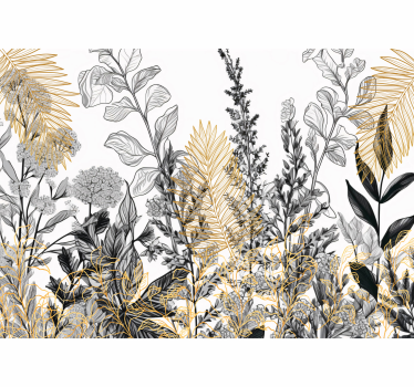 Drawings of plants living room wall mural - TenStickers