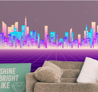 80s vaporwave futuristic city vintage mural - TenStickers