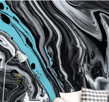 Abstract wall mural black and aqua flow - TenStickers