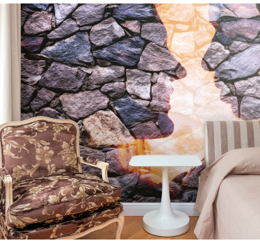 Abstract wall mural of silhouetted stone faces - TenStickers