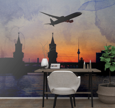 Berlin skyline and a plane mural wallpaper - TenStickers