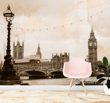 Big Ben sepia london skyline mural - TenStickers