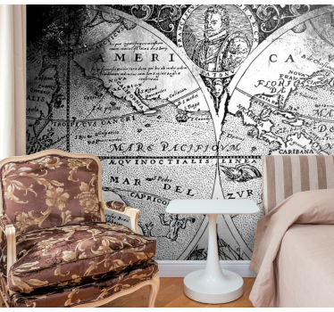 black and white world map world map wall mural - TenStickers