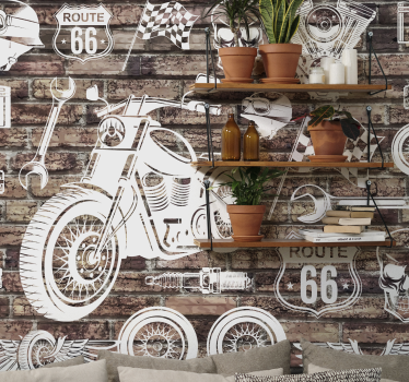 Bricks and motorcycles with wooden background - TenStickers