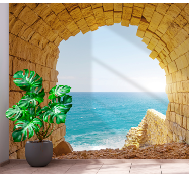 Cave with view to ocean living room mural - TenStickers