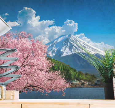 Cherry blossom trees in front of a lake mural wallpaper - TenStickers