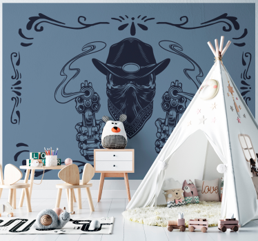 Cowboy skull and flock vintage photo wallpaper - TenStickers