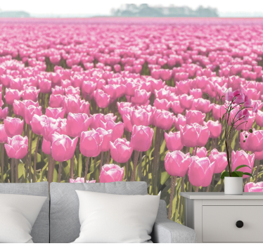 Different pink tulip field tulip mural - TenStickers